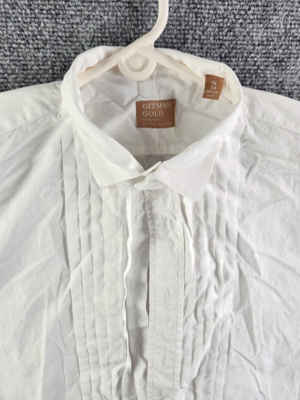 Gitman Bros Formal Dress Shirt White French Cuff Pleats USA 16 34 Tuxedo Adult